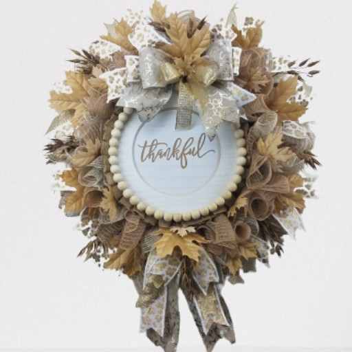 Beige Maple Leak Thankful Sign Wreath ShelleyBeanWreathCo